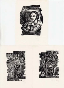 ПУШКИН - ПАВЛИЧКО - ГОНЧАР Set 3 Ex-Librises Bookplates by A. Miklovda USSR 1979 - Picture 1 of 2