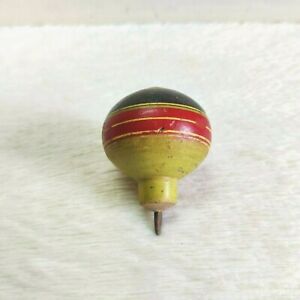 19c Vintage Handmade Lacquered Colorful Wooden Spinning Top Decorative Toy57