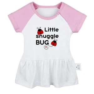 Little Snuggle Bug Funny Dresses Newborn Baby Princess Infant Ruffles Skirts - Picture 1 of 14