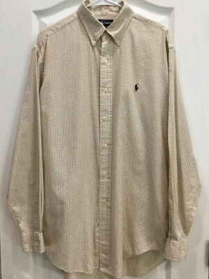 Camisa de vestir Polo Ralph Lauren para hombre talla 16 34/35 marrón beige cuadros 70 Foto 1 de 4
