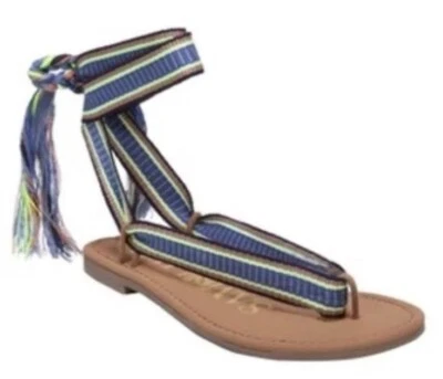 Sandalias planas de gladiador a rayas azules talla 8 para dama Foto 1 de 4