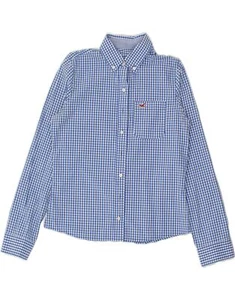 HOLLISTER Womens Shirt UK 12 Medium Blue Gingham Cotton AG06 - Picture 1 of 4