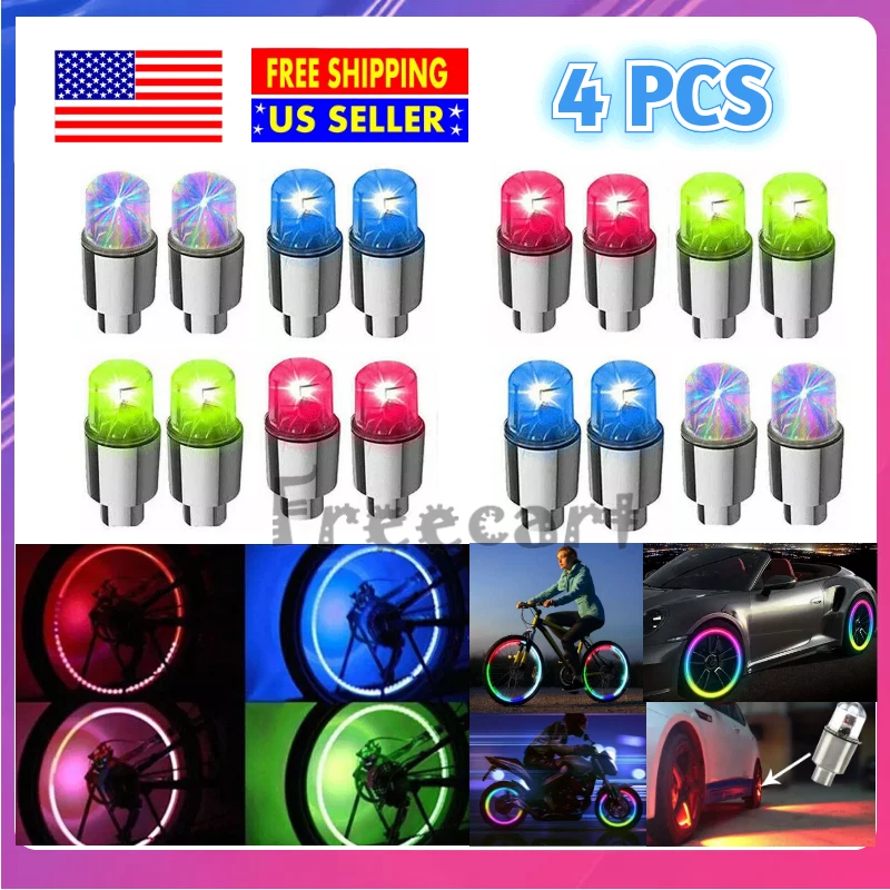 4 PIEZAS Tapas de luz LED para vástago de válvula de aire de neumático de rueda de automóvil Accesorios de cubierta Foto 1 de 4