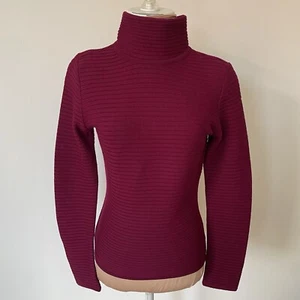 Donna Karan Black Label Vintage Ribbed Knit Mock Neck Wine Red Wool Sweater Sz S - Picture 1 of 12
