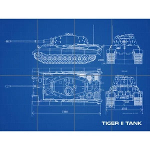 Tiger II Panzerkampfwagen Heavy Tank Blueprint Plan XL Panel Poster (8 Sections) - Picture 1 of 4