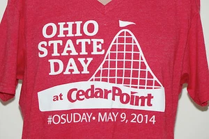 Ohio State Day at Cedar Point 2014 T-Shirt MEDIUM Red V-Neck Amusement Park - Picture 1 of 3