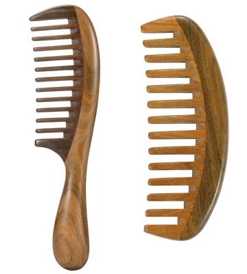 2pcs Sandalwood Wide Tooth Hair Combs Moon Shape Wooden Comb for Curly Hair - Image 1 of 4