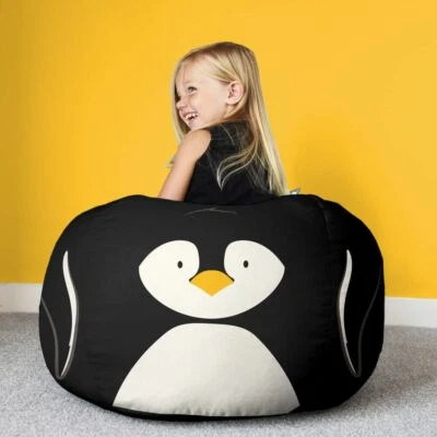 Penguin Animal Kids Bean Bag Chair Ready Filled Washable Add Footstool rucomfy  - Image 1 of 4