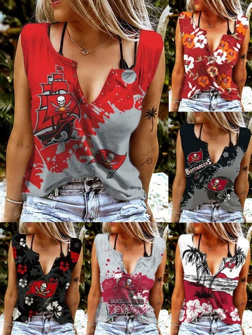 Tampa Bay Buccaneers V-neck T-shirts Ring Hole Sleeveless Tank Tops Summer Vest Cover