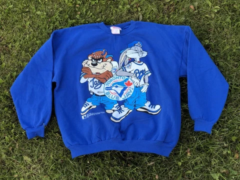 Vintage Toronto Blue Jays Looney Tunes 1993 Bugs Bunny pullover sweater mens L Cover