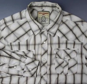 SUPPLY CO. USA Western Pearl Snap Shirt Plaid Roll Tab Manica Uomo XL Tasche - Foto 1 di 5