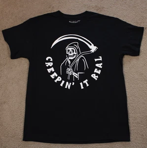 Camiseta Spirit Halloween Creepin It Real Grim Reaper Calavera (Grande) Negra Nueva Sin Etiquetas - Imagen 1 de 6
