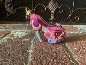 Divertente e carina scarpa rosa caldo tacco alto vetro decorazione natalizia strass usata in ottime condizioni - Foto 1 di 11