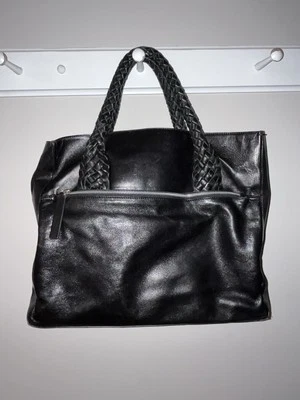 Bolso de Hombro Negro Falor Hecho en Italia Cuero Suave Cartera con Asas Tejidas Foto 1 de 4