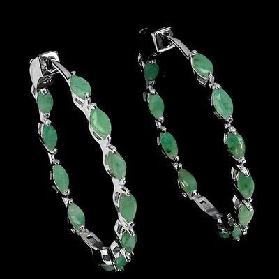 925 Sterling Silver Earrings Marquise Emerald Natural Gemstone Jewelry - Image 1 of 4