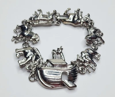 Noahs Ark Bracelet Religious Jewelry Silver Tone Christian Made in USA 7" - Image 1 of 4