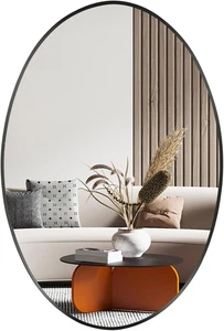 Oval Wall Mirror, 20"X28" Black Oval Vanity Mirror, Bathroom Mirror of Metal Fra - Picture 1 of 8