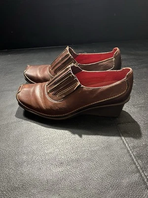 Clarks Wedge Loafers Women’s Size UK 4.5 Brown Leather Shoes Comfortable Slip-On - Image 1 of 4