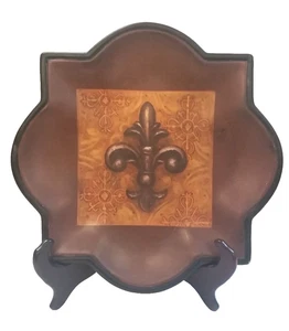 Brown Fleur De Lis Geometric Decorative Wall Plate 10” - Picture 1 of 2