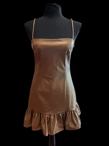 Zara Kunstleder Minikleid Damen SM Braun Pleather Rüschensaum Herbst Freizeit City - Bild 1 von 9