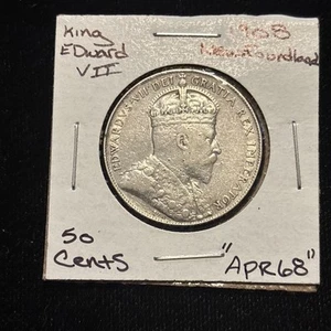 Medio dólar canadiense de plata circulada “abr68” de Terranova 1908 50 centavos - Imagen 1 de 24
