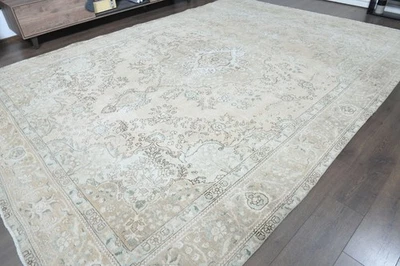 9.3x12.9 ft, OVERSIZED Vintage Turkish Oushak Rug, Faded Beige Handmade Wool Rug - Image 1 of 4