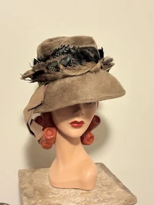 Sombrero de mujer vintage mohair y plumas sofisticado-rawak París NY Marissa Italia - Imagen 1 de 8