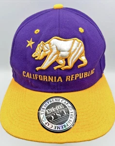 California Republic Bear Snapback Hat Purple Gold Adjustable The Supreme Cap - Picture 1 of 9