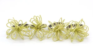Set 4 Anelli Tovagliolo Filo Scoppio Fiori Perline Gialle - Foto 1 di 4