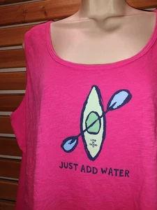 LIFE IS GOOD Kayak Canoe Just Add Water Pink Cotton Flare Woman's XXL Blouse - Picture 1 of 6