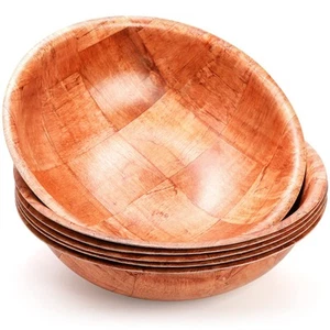6 Pack 10 Inch Wooden Woven Salad Bowl, Unbreakable Wood Round Serving Bowl L... - Picture 1 of 6