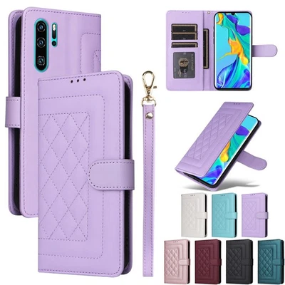 For Huawei Y9 Prime P30 Pro P Smart P20 Wallet Case Wrist Strap Flip Stand Cover - Image 1 of 4