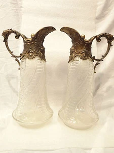 Viktorianischer Falkenschliff Kristall Gott Motiv Weinkrug Krug Ewer selten verziert Paar - Bild 1 von 12