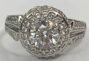 Fessenden 10K White Gold CZ 0.84ct (6mm) Solitaire & Halo Engagement Ring SZ 7 - Picture 1 of 16