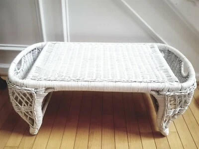 Vintage Wicker Woven Rattan White Table Coffee Boho Dainty LQQK - Image 1 of 4