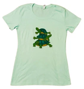 Turtle Stack T-shirt Mint Green Womens Size Sm-XL Reptile Soft Jersey CLEARANCE - Picture 1 of 1