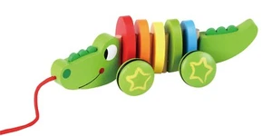 Nachzieh-Krokodil buntes Holzspielzeug Nachziehspielzeug 30 cm ab 1 Jahr - Bild 1 von 2