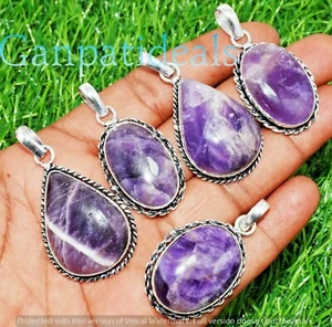 Amethyst Gemstone Pendant 925 Silver Plated Wholesale 5pcs Beauty Jewelry Lots - Picture 1 of 2