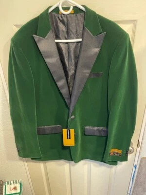 Alberto Nardoni Green Velvet Black Satin Blazer with bow tie  Size XL - Image 1 of 4