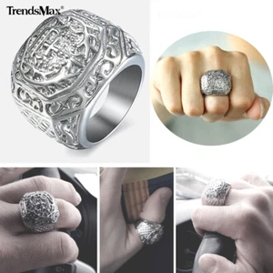 Anillo Corona Cruz Motociclista Caballeros Islam Cristiano Sello Anillo Acero Inoxidable 316l - Imagen 1 de 15