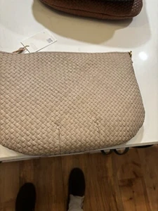 Quince Italian Leather Taupe Convertible Crescent Handwoven Shoulder Bag