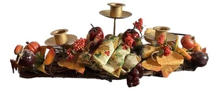 Fall Decorated 3 Candle Centerpiece 15” Pumpkins Apples Leafs 5.5” Tall - Picture 1 of 20