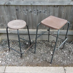 Reclaimed Vintage Original School Laboratory Office Factory Industrial Stools x2 - Picture 1 of 24