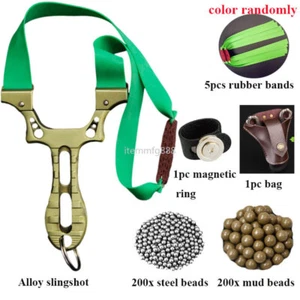 New Slingshot Catapult Hunting Slingbow Archery Shoot Flat Rubber Band w beads - Picture 1 of 21