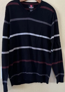 QUIKSILVER 2000’s Black Striped Acrylic Surf Long Sleeve Sweater Size Medium - Picture 1 of 5