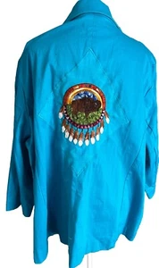 Bob Mackie Wearable Art Women’s Sz 3X Turquoise Button Down Embroidered Buffalo - Picture 1 of 20