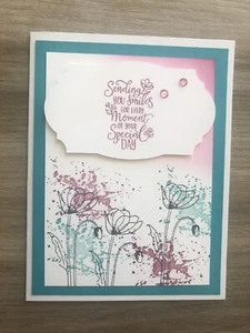 Card Set Of 4 Stampin Up Painted Poppies Berry Burst Bermuda Bay SPECIAL DAY - Picture 1 of 2