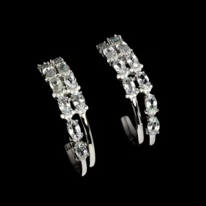 Orecchini In Argento Sterling 925 Ovali Con Acquamarina Blu Simulata Di Cz 5x3mm - Foto 1 di 10