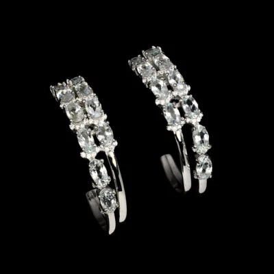 Orecchini In Argento Sterling 925 Ovali Con Acquamarina Blu Simulata Di Cz 5x3mm - Immagine 1 di 4