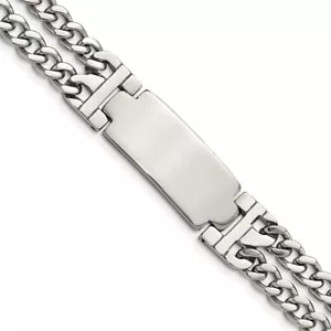 Stainless Steel Polished 2 Strand Curb Chain ID Bracelet 7.75" with .5in ext. - Picture 1 of 5